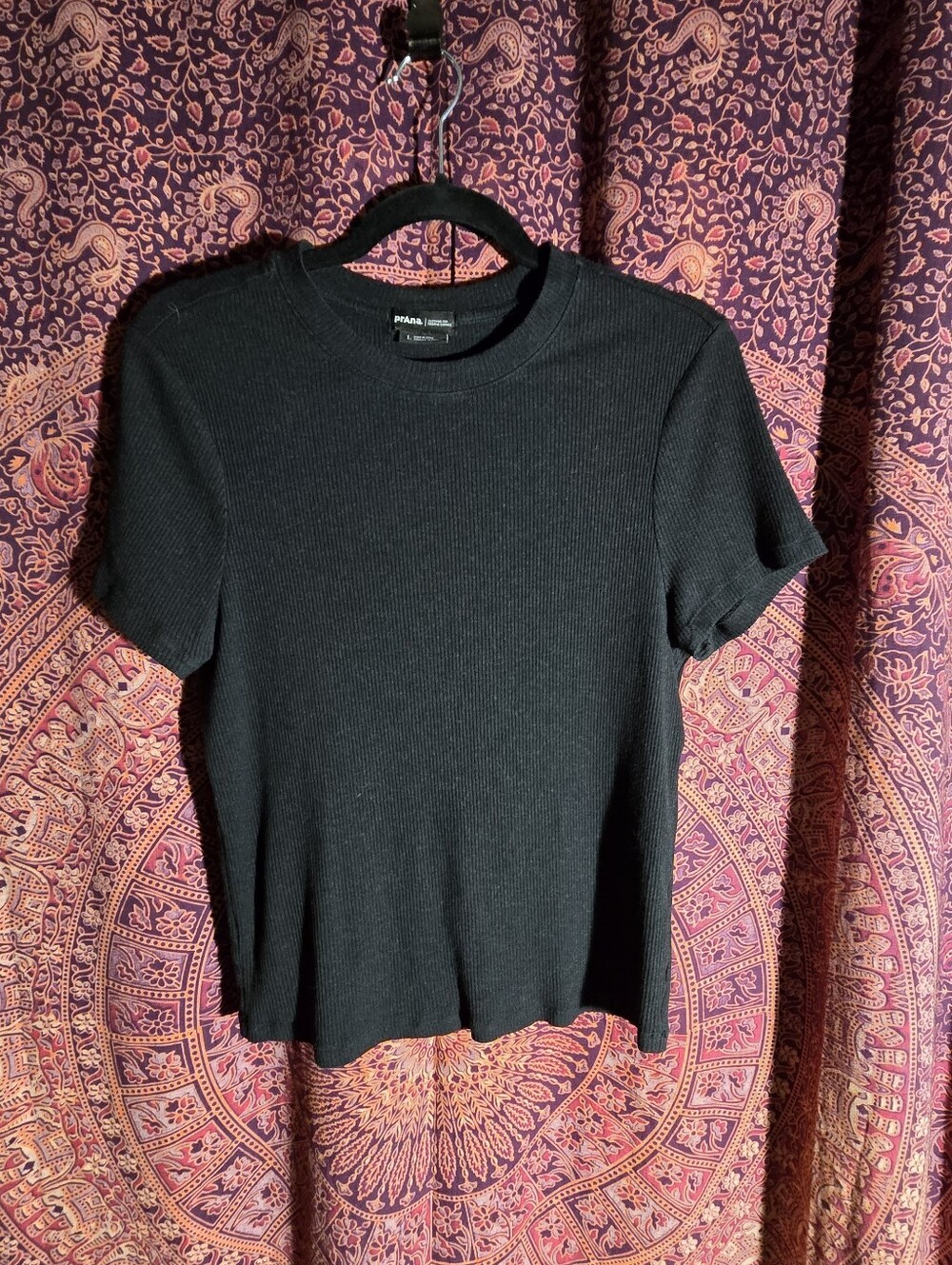 Prana Black Ribbed Short Sleeve Crew Tee